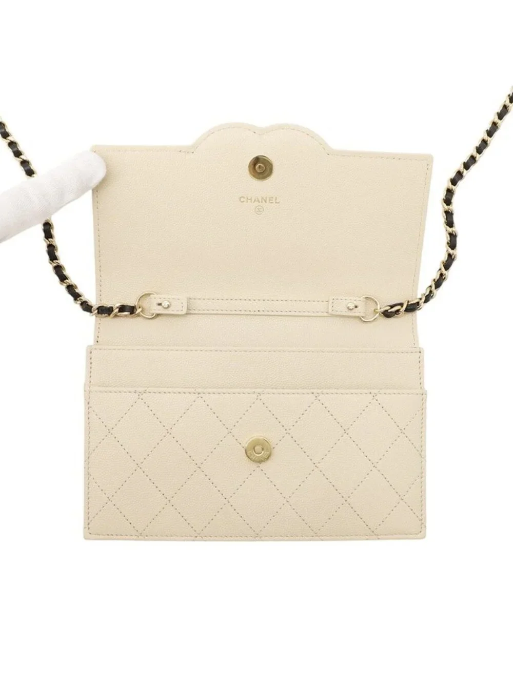 Chanel Chain Wallet CC Logo Caviar Leather Black Shoulder Bag